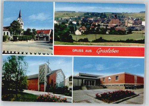 Grasleben Ortspartie, Kirche, Schule ,Gesamtansicht