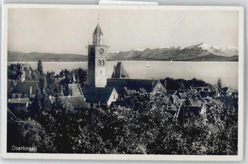 Überlingen Leporello, Blick auf Kirche, Schweizer Alpen