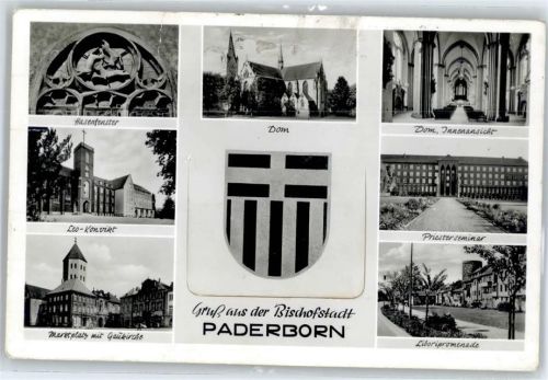 33098 W4790 Paderborn - Leporello, Dom, Hasenfenster, Leo-Konvikt, Marktplatz, Kirche, Liboripromenade, Priesterseminar, Wappen