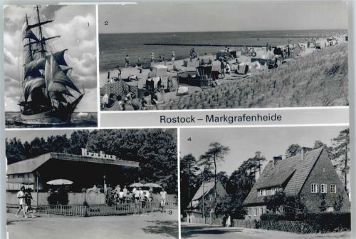 18055 O2540 Markgrafenheide - Segelschulschiff Wilhel Pieck, SB- Gaststätte Krakus, Strand