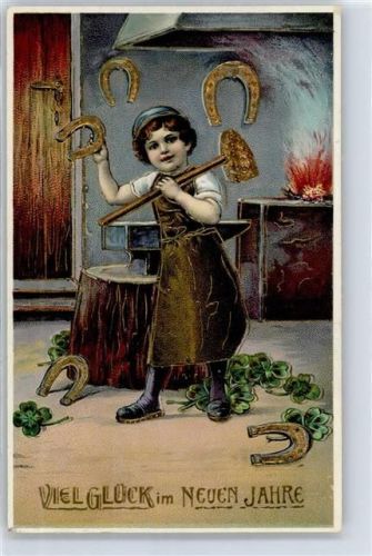Hufeisen Kleeblatt Neujahr Schmied 1912