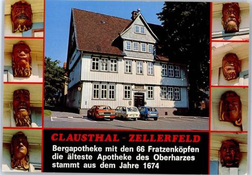 Clausthal-Zellerfeld Bergapotheke mit den 66 Fratzenköpfen, älteste Apotheke des Oberharzes