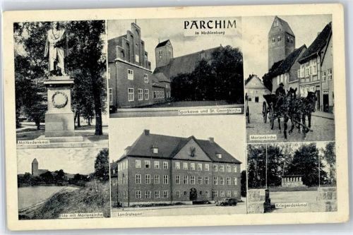 19370 O2850 Parchim - Sparkasse, Marienkirche, Ortsansicht