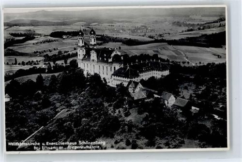 73479 W7090 Ellwangen (Jagst) - Fliegeraufnahme, Ortsansicht, Wallfahrtskirche, Exerxitienhaus, Schönenberg