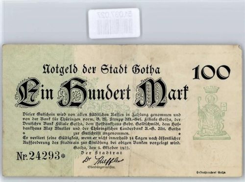 Notgeld 100 Mark , Gotha