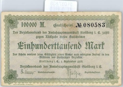 Notgeld 100 000 Mark , Stollberg
