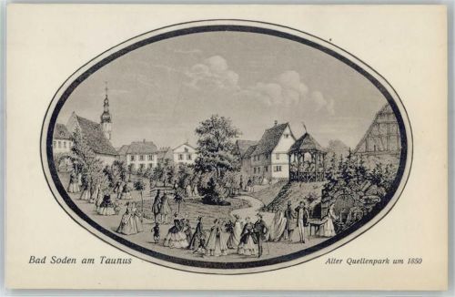 Bad Soden Alter Quellenpark um 1850, Künstlerkarte
