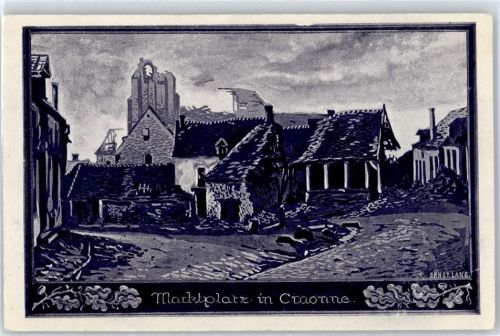 Craonne Künstler-Karte, Marktplatz, signiert, Ernst Lang
