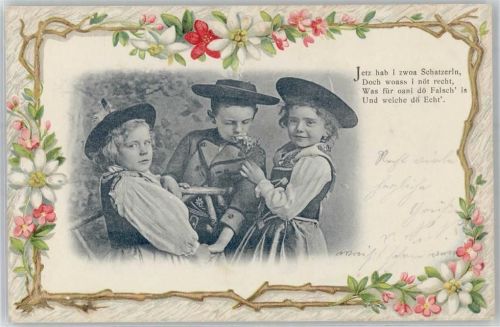 Kinder in Tracht, Präge-Karte