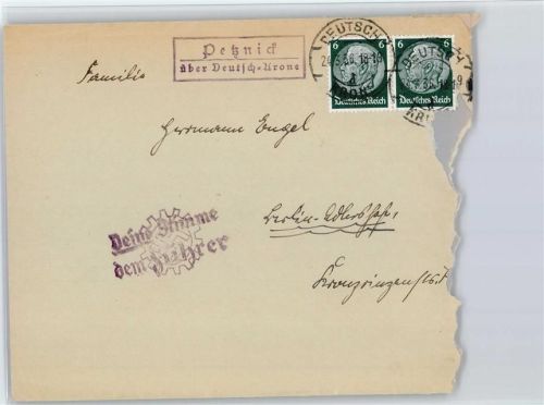 Deutsch Landpoststempel Petznick WK II