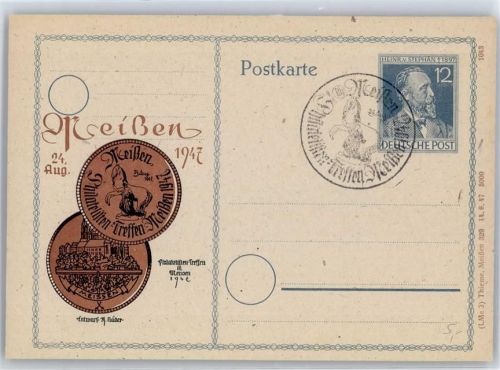 Meißen Philatelistentreffen 1947 Sonderstempel Privatganzsache