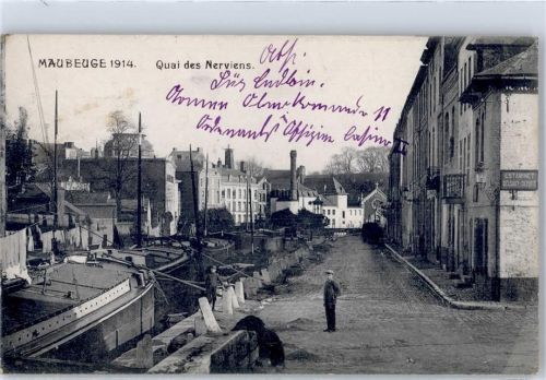 Maubeuge 1915 Frachtkähne Hafen Feldpost WK I K:D. Feldpostex- Oberkommandos der 11. Armee