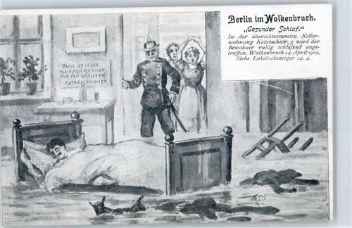 10115 W1000 Kreuzberg - Berlin im Wolkenbruch Humor überschwemmte Kellerwohnung Katzbachstraße