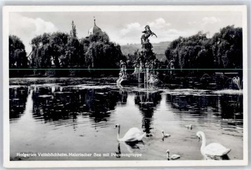 Veitshöchheim Kgl. Hofgarten, Malerische Partie am See, Schwan, Pegasusgruppe
