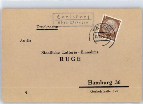 16269 O1313 Wriezen - Landpoststempel Carlsdorf