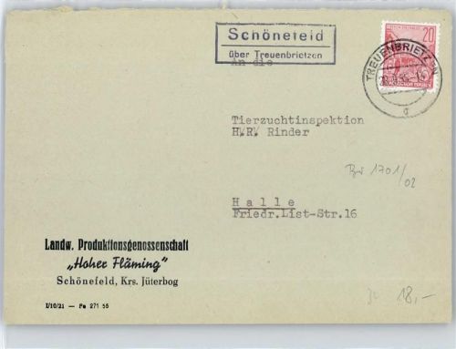 14929 O1702 Treuenbrietzen - Landpoststempel Schönefeld