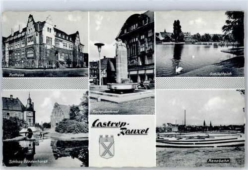 44575 W4620 Castrop-Rauxel - Rathaus Reiterdenkmal Gondelteich Schloss Bladenhorst Rennbahn