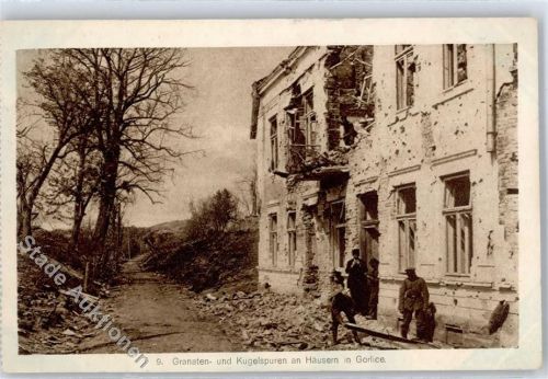Gorlice Zerstörtes Gebäude mit Granat- und Kugelspuren