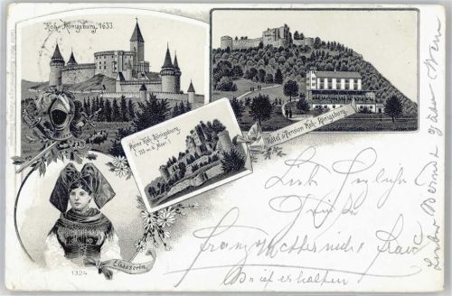 24354 W2332 Königsburg Lithographie 1897 Hotel Hoh Königsburg Elsässerin