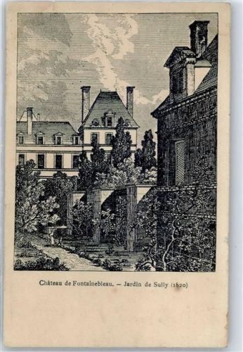 77300 Fontainebleau Lithographie / Künstlerkarte Chateau Jardin de Sully