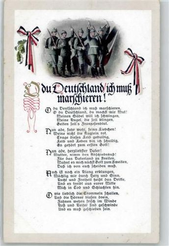 Liederkarte O du Deutschland ich muss marschieren Schwarz-Weiß-Rot