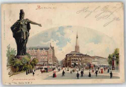 10115 W1000 Berlin Mitte 1900 Lithographie Alexanderplatz Pferdestraßenbahn