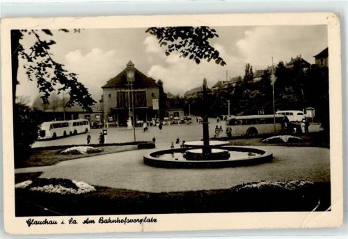 O9610 Glauchau Oldtimer Fahrrad Omnibus Foto AK