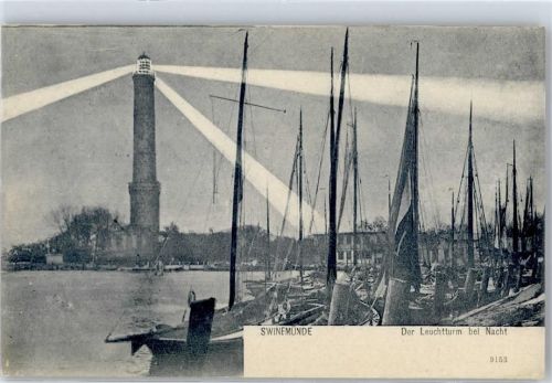 Swinemünde Swinoujscie 1903 Mondschein Leuchtturm Boote Hafen