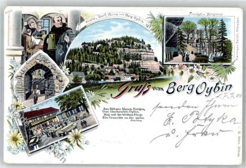 02797 O8806 Kurort Oybin 1900 Lithographie 1900 Gesellschaftsplatz Kirchruine Kreuzgang