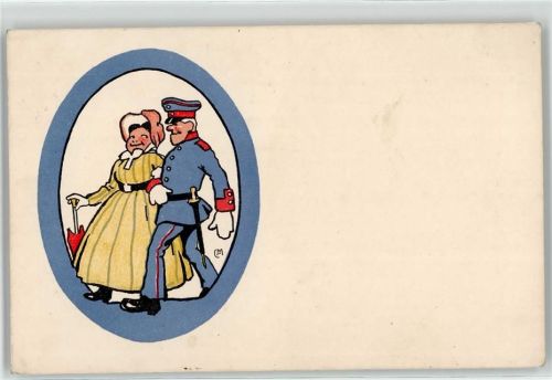 Soldat Frau Regenschirm WK I Künstlerkarte