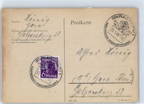 Plauen Werbeausstellung Sonderstempel 1948