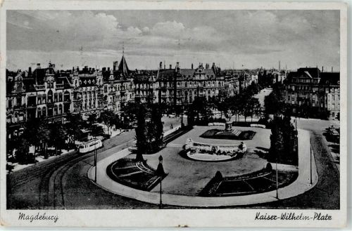 Magdeburg 1911 Kaiser Wilhelm Platz Denkmal Straßenbahn