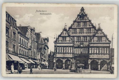 Paderborn 1915 Rathaus Rathausplatz Geschäft Brunnen