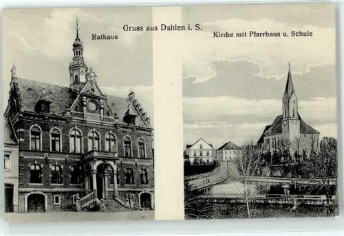 04774 O7262 Dahlen , Sachs - Rathaus Kirche Pfarrhaus Schule