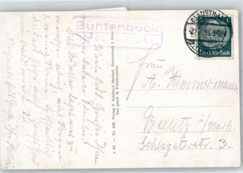 38678 W3392 Buntenbock - Landpoststempel Blick vom Clausberg