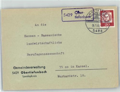 56357 W5429 Obertiefenbach , Taunus - Landpoststempel