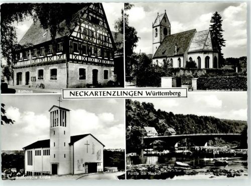 72654 W7449 Neckartenzlingen - Rathaus Fahrrad Ev. Kirche Kath. Kirche Neckar