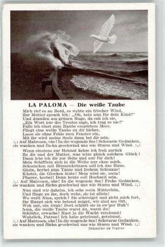 La Paloma Die weisse Taube Liederkarte