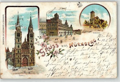 Nürnberg 1900 Kirche Lorenzi Rathaus Heidenturm