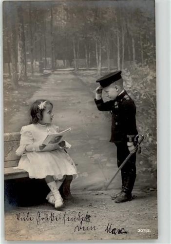 1906 Kinderpoesie Soldat Parkbank Zeitung lesen