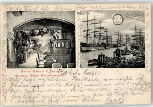 20095 W2000 Hamburg-Altstadt 1901 - Gasthaus C.Deeke Innenansicht Große Bäckerstraße 12 Hafen Schiff