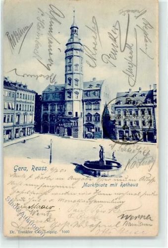 Gera 1901 Marktplatz Rathaus Brunnen