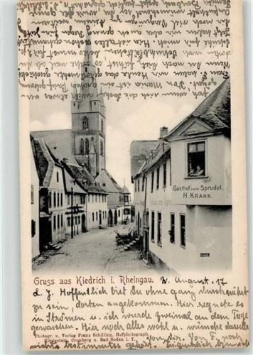 65399 W6229 Kiedrich , Rheingau - Dorfstrasse Kirche Gasthaus zum Sprudel
