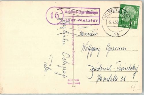 35753 W6349 Greifenstein , Hess - Landpoststempel Waldhof-Elgershausen Burg