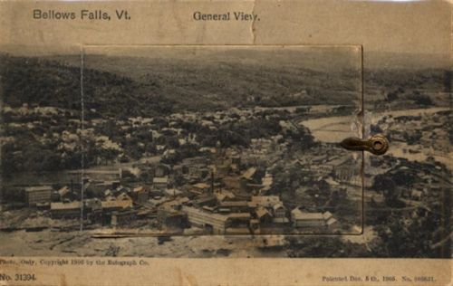 Bellows Falls - Bellows Falls (USA) Leporello auf Holz Gesamtansicht II- (Ecken abgestossen, Stauchung, fleckig VS/RS, Einkerbungen in Leporello-Abdeckung bei Leporello-Verschluss)