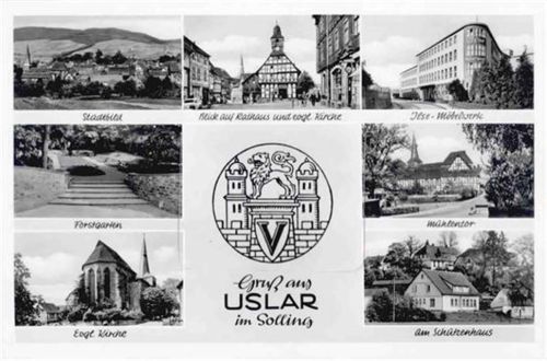 Uslar Uslar (3418) Leporello Rathaus, Kirche, Mühlentor, Schützenhaus, Ilse-Möbelwerk I-