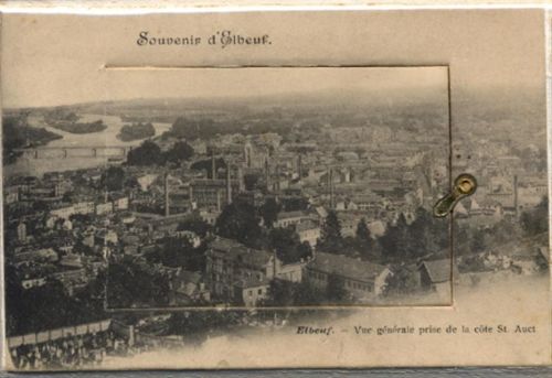 76500 Elbeuf - Elbeuf (Frankreich) Leporello auf Holz, Gesamtansicht I-II