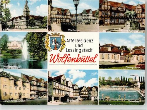 38300 W3340 Wolfenbüttel , Niedersachs - Stadtmarkt Herzog August Denkmal Stadtgarten Lessing Haus Lange Herzogstraße Schwimmbad