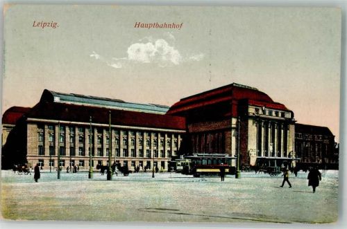 Leipzig 1915 Hauptbahnhof Straßenbahn Feldpost WK I