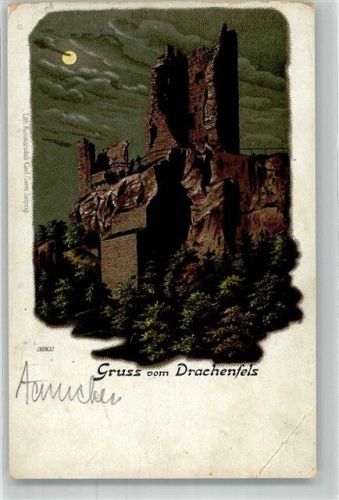 Drachenfels Drachenfels Mond Nacht Gruss Lithographie